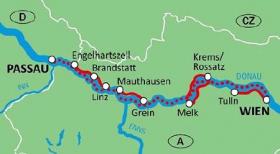 Bici & barca - pista ciclabile del Danubio - mappa